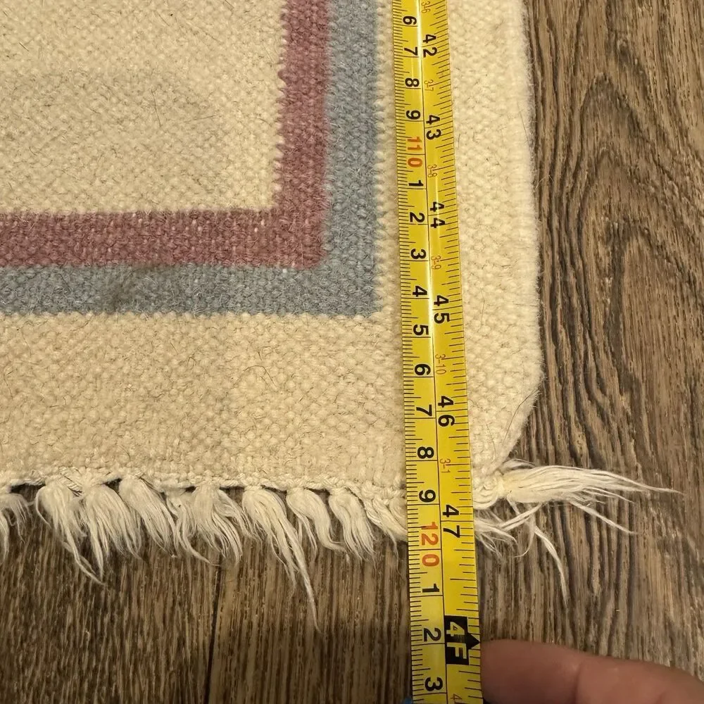Vintage TREE OF LIFE Flat Weave Wool Rug Hand Woven 24x47” Runner Entry Pastel